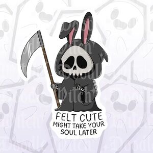 Felt Cute Bunny Grim Reaper Coffee Sticker